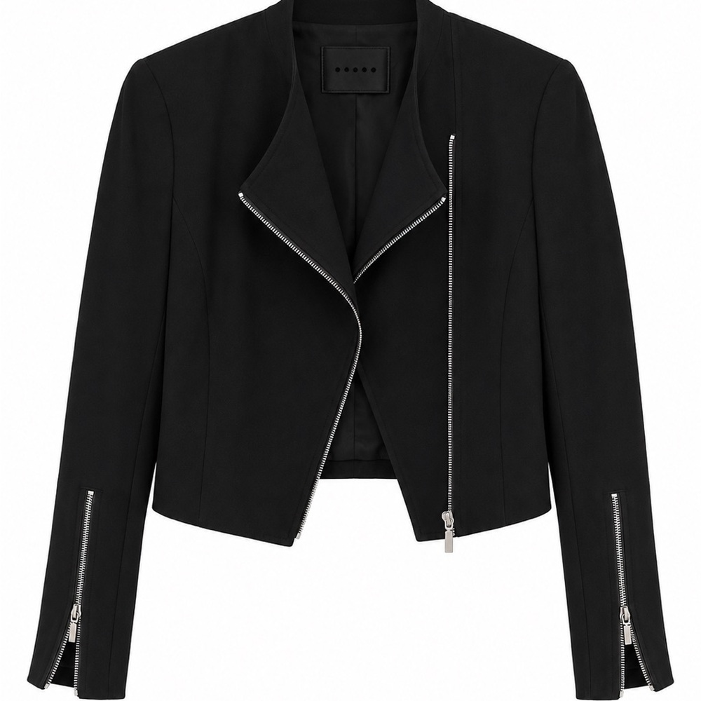 Blank NYC Black Cropped Asymmetrical Zip Leather Jacket